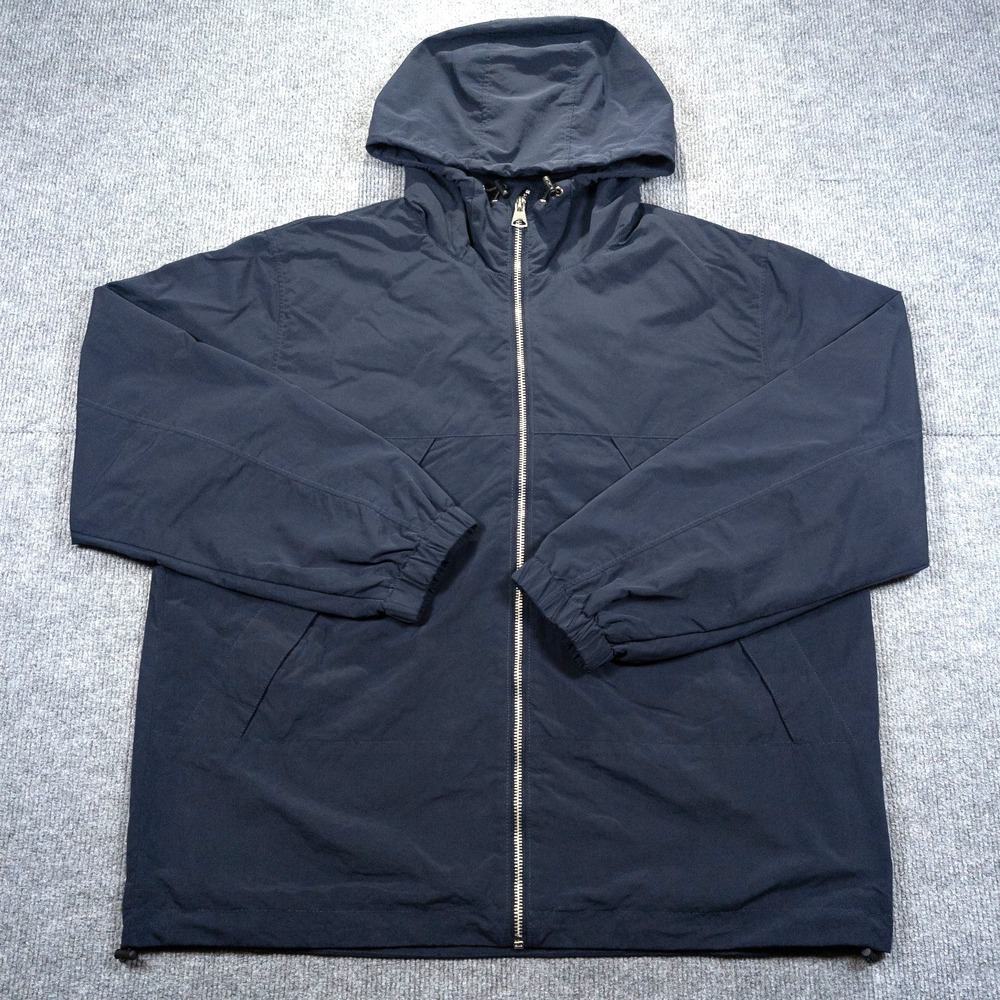 HM Technical Jacket Mens L Navy Blue Hooded Windproof Water Resistant Parka